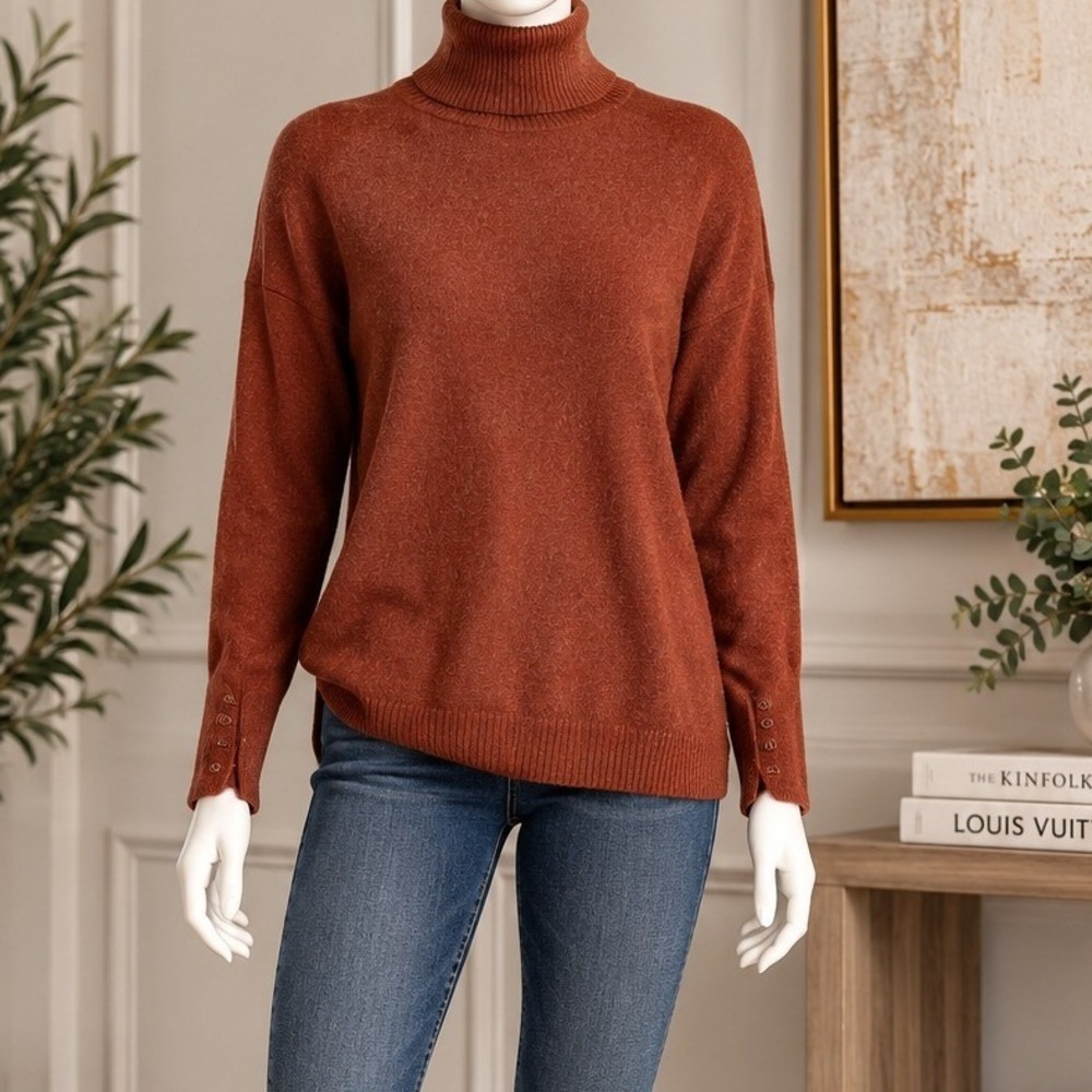 Michael Kors Women Turtleneck Sweater Rust Orange Merino Alpaca XL